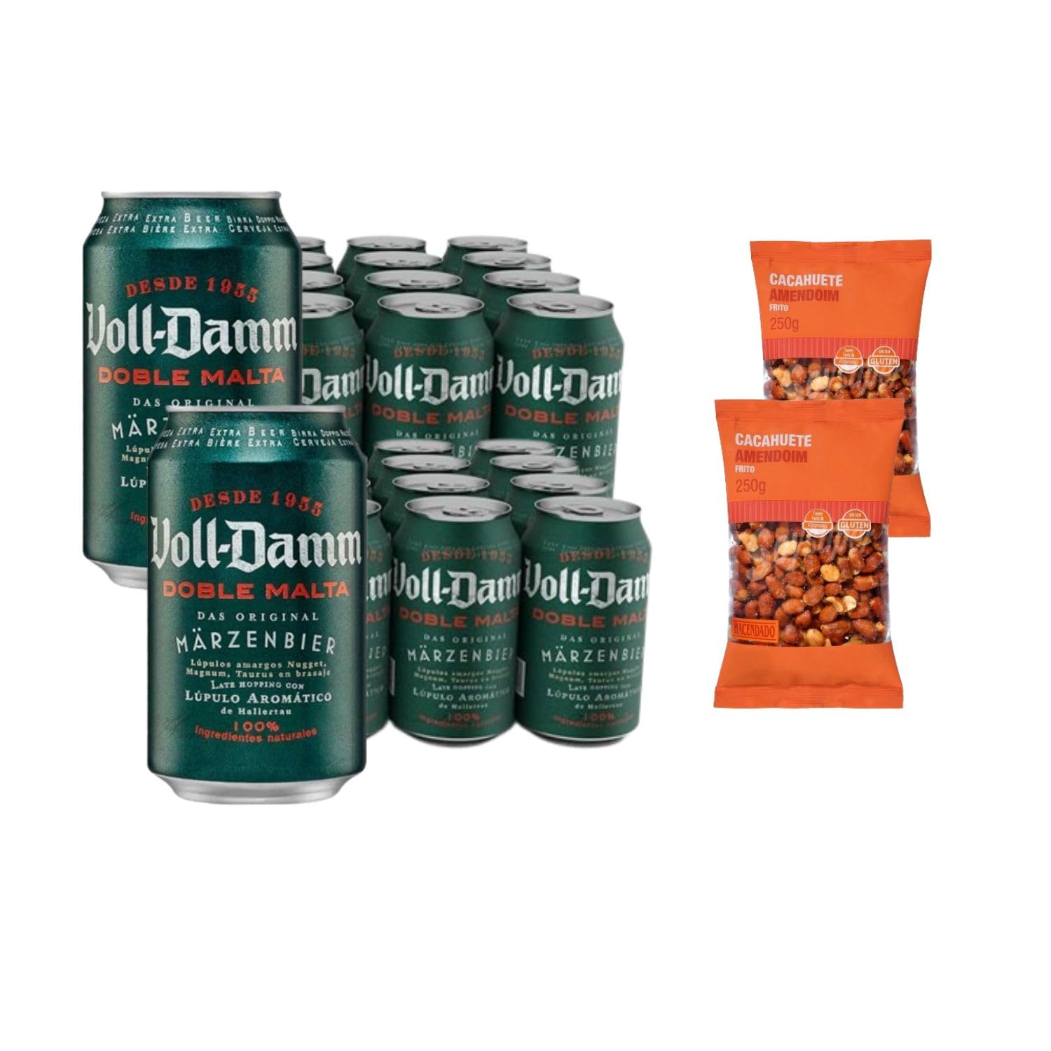 UBOON - Voll-Damm Cerveza - Paquete de 24 x 33cl + ¡ Incluye Dos Cacahuete frito mezcla Mercadona de Regalo!