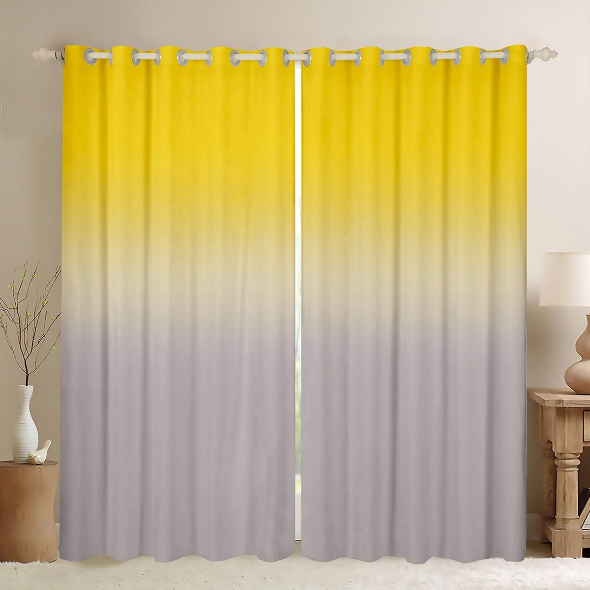 Homemissing Yellow Darkening Drapes Kids Ombre Grey Curtains for Bedroom Living Room Gradient Style 30%-50% Blackout Curtains for Women Men Lightweight Abstract Window Treatments W52*L90 — image 1