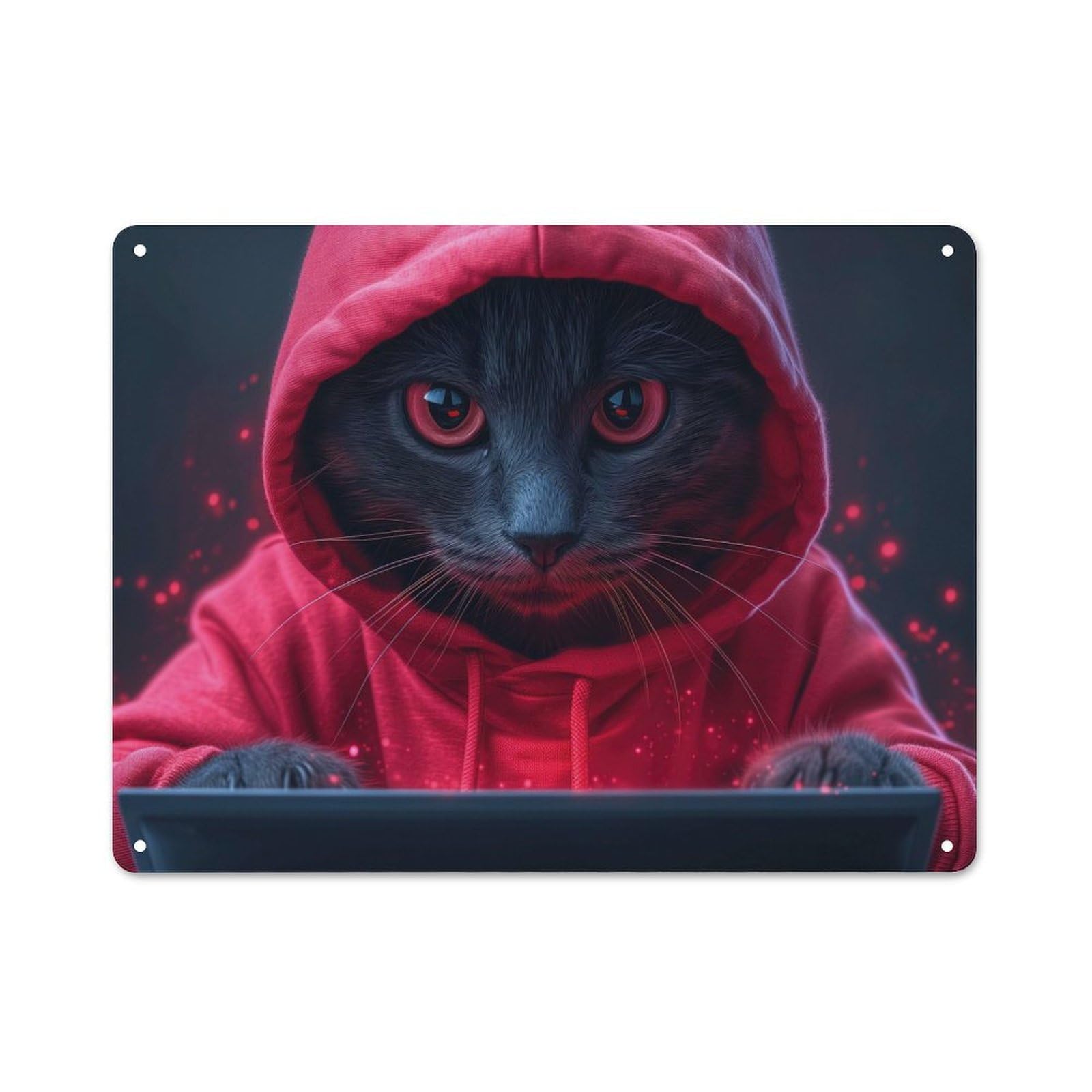 Junmoney Style-21 Cat In Hoodie Smart Metal Wall Decor 30X40cm, Office Metal Sign For Office, Study, Studio Or Hallway