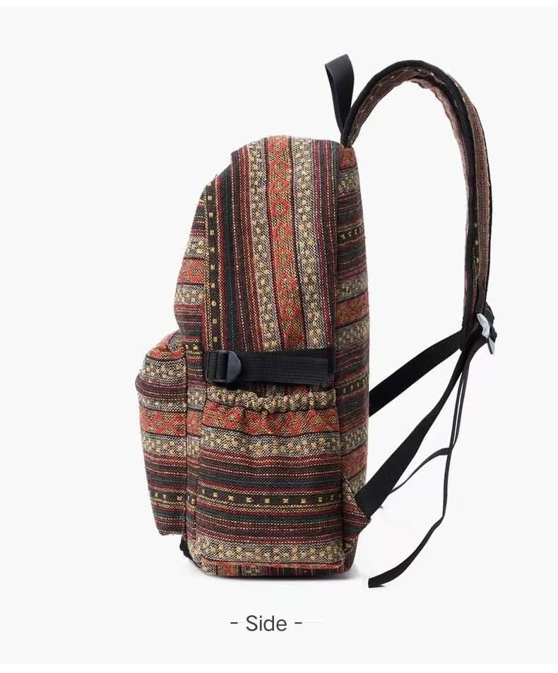 Fashionable Bohemian Canvas Backpack - Large Capacity Tribal Print Women's Travel and Hiking Bag, Cute and Retro (Khaki)4