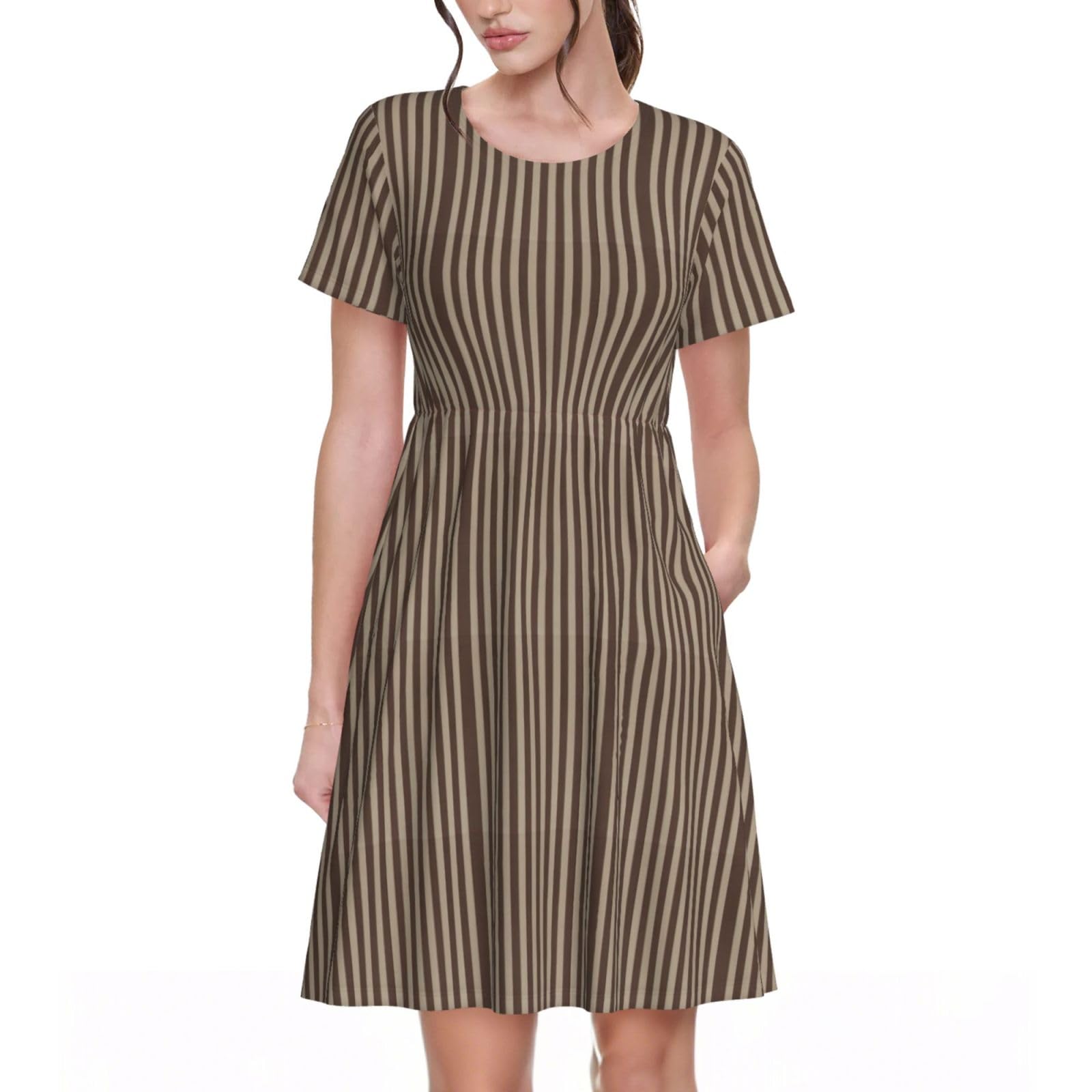 Robe d'été en coton doux à rayures marron confortables - 8