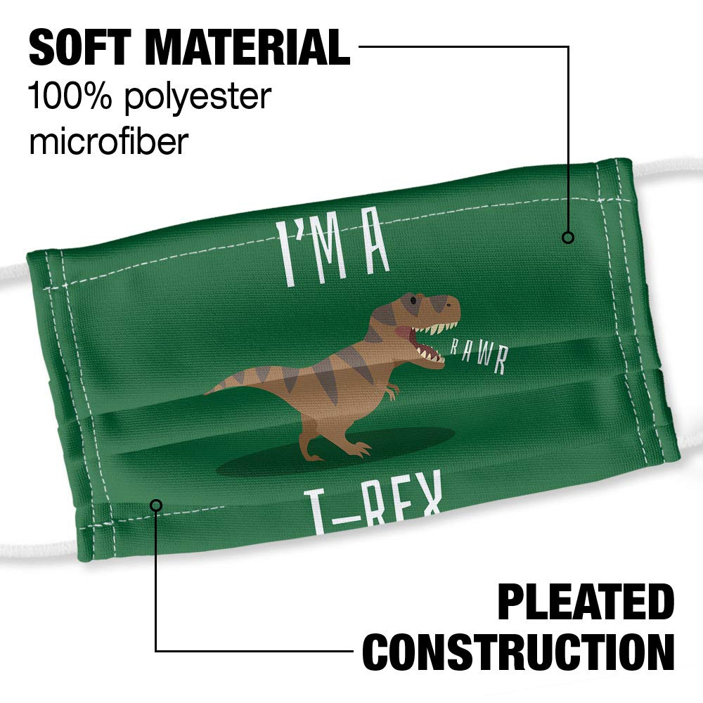Popfunk I'm A T-Rex Rawr Cute Tyrannosaurus Rex 1-Ply Reusable Face Mask Covering with Adjustable Nose Wire, Unisex