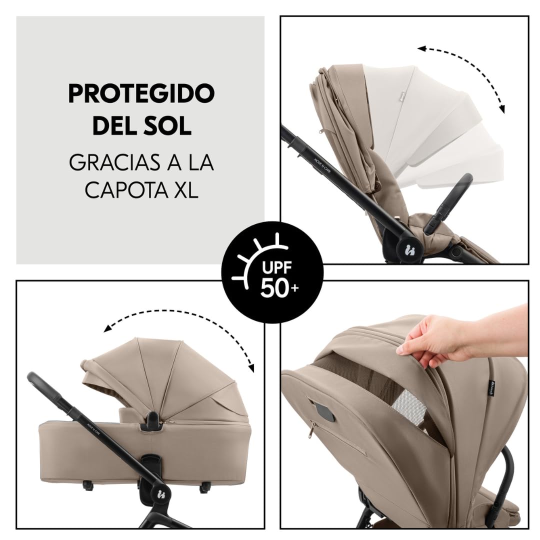hauck Move N Care Carrito Bebé 3 en 1 con Silla de Coche Drive N Care - Capazo y Asiento Reversible – Cochecito para Recién Nacidos hasta 22 kg - Suspensión – Moca