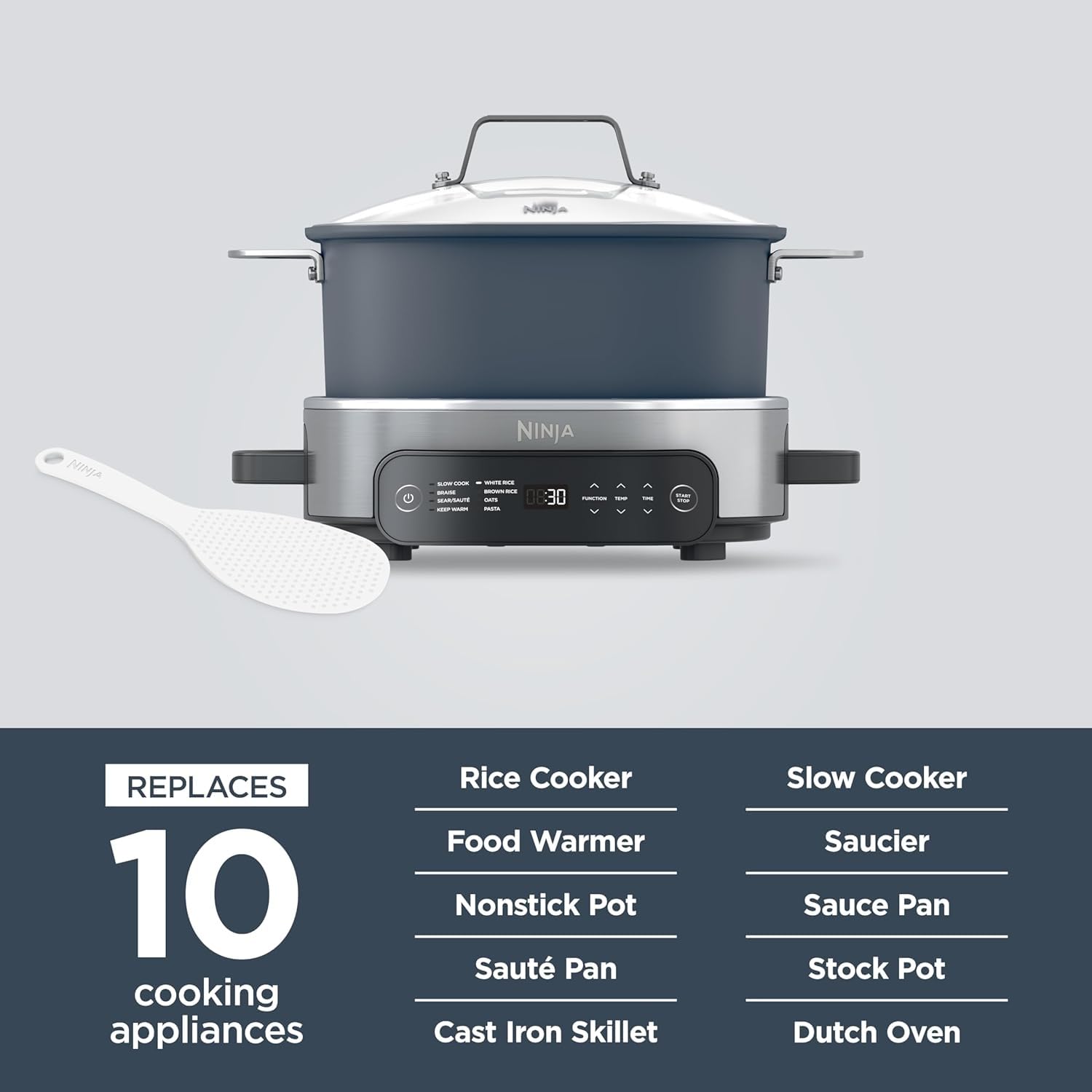 Ninja MC1101 Everyday Possible Cooker Pro, 8-in-1 Versatility, 6.5 QT, One-Pot Cooking, Replaces 10 Tools, Faster Cooking, Family-Sized, Adjustable Temp Control, Midnight Blue