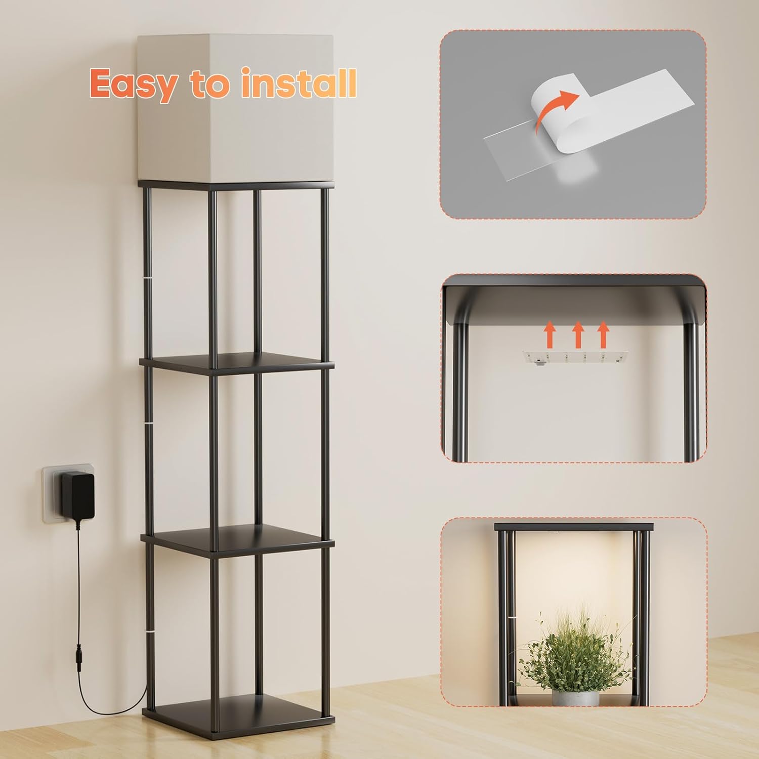 3-Pack Under Shelf Lighting for 3 Tier Floor Shelves, Ultra-Bright Square10 Dimmable Slim Stick on Lights,3-Color Timer 3/9/12H,Decor Lights for Living Room, Bedroom,Kitchen Storage Display Rack
