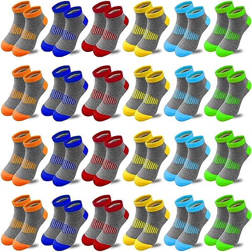 Boys Socks 24 Pairs Kids Cotton Ankle Sock Breathable Low Cut Athletic Sports Sock