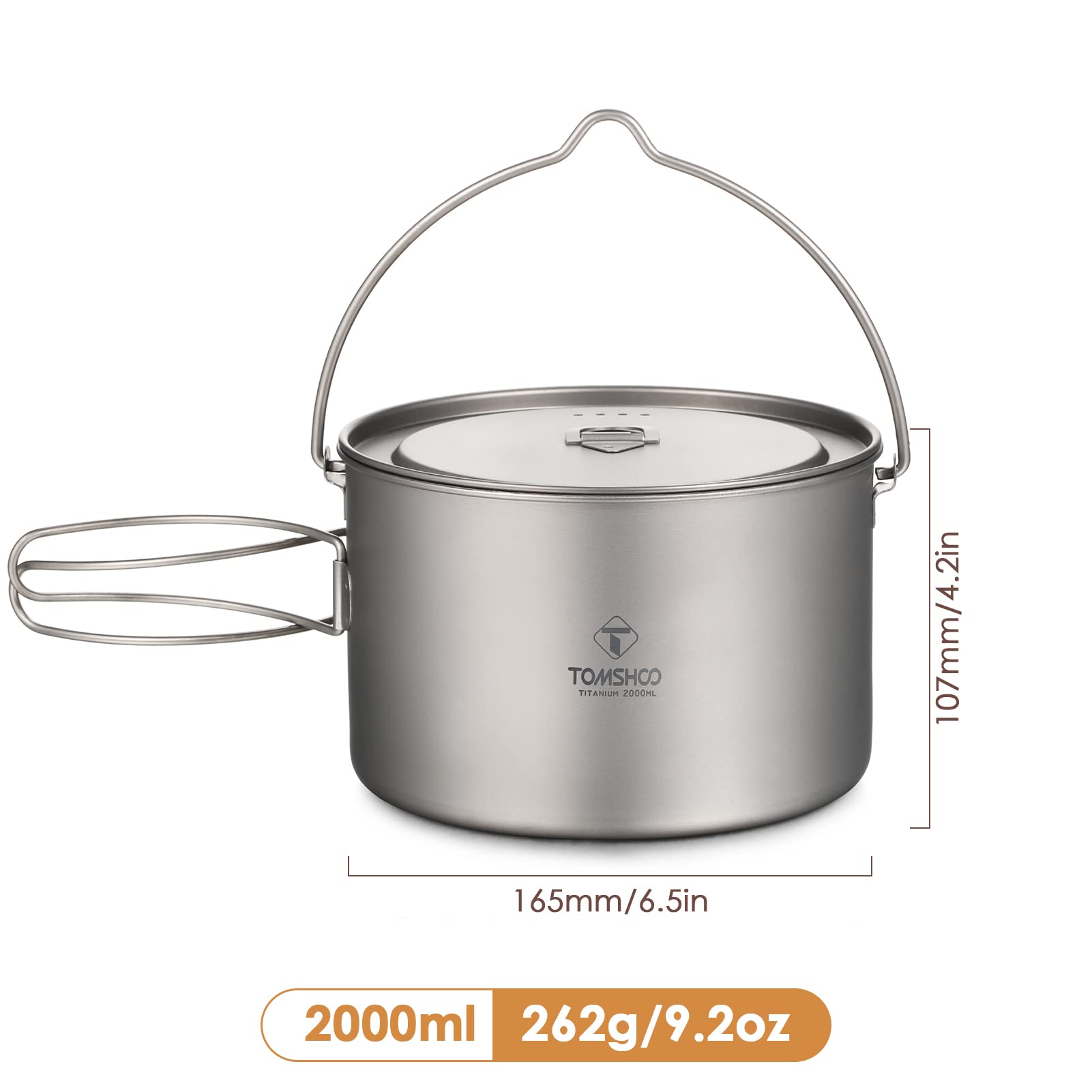 Tytanowy Garnek z Plecakiem Garnek do Gotowania na świeżym Powietrzu Ultralekki Wiszący 750 Ml 900 Ml 1100 1600 2000 2800 z pokrywką Składany Uchwyt Torba (2000ml)