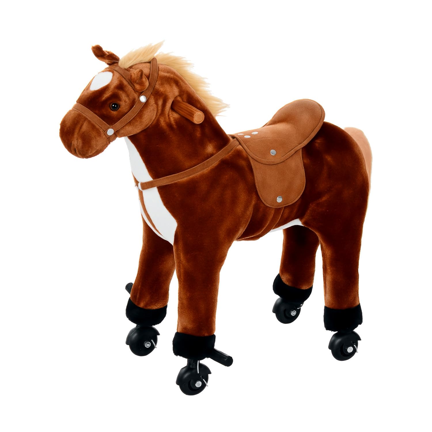 HOMCOM Plush Walking Horse Ride On Toy with Wheels and Realistic Sounds Rocking Horse for Girls Boys 2+ Years Old, 50cm Tall, Brown
