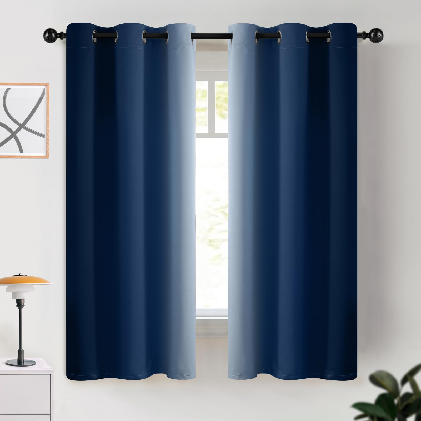 COSVIA Ombre Blue Curtains, 63 inch Length, 2 Panels, Room Darkening, Light Blocking, Insulated, Thermal Gradient, Bedroom/Living Room, 42x63 inches โ image 1