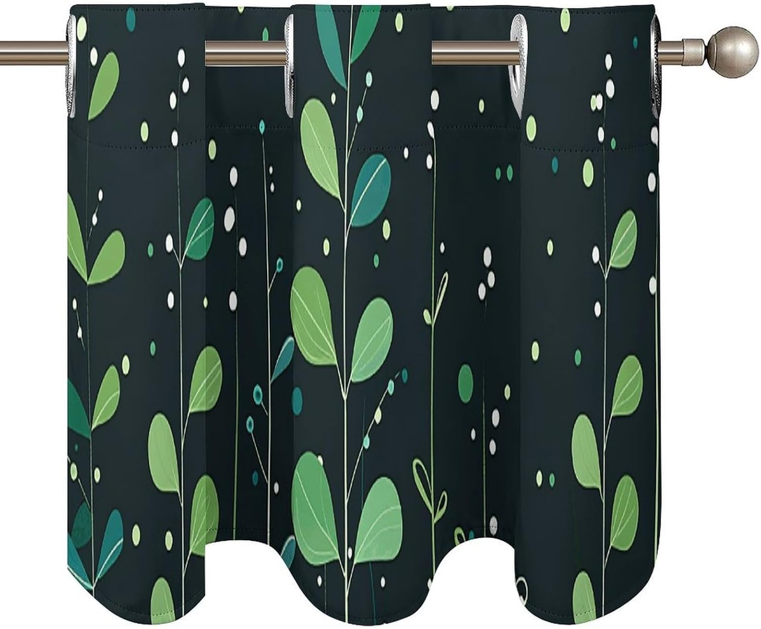 Green Plant Plane Valance for Windows, 2 Pack Kitchen Curtains Modern Home Decor, Soft Blackout Window Curtains for Living Room & Bedroom, 18 X 52 Inch