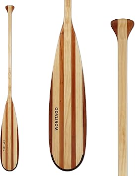 Wooden Canoe Paddle with Anti-Collision Edge, Ergonomic Palm Grip