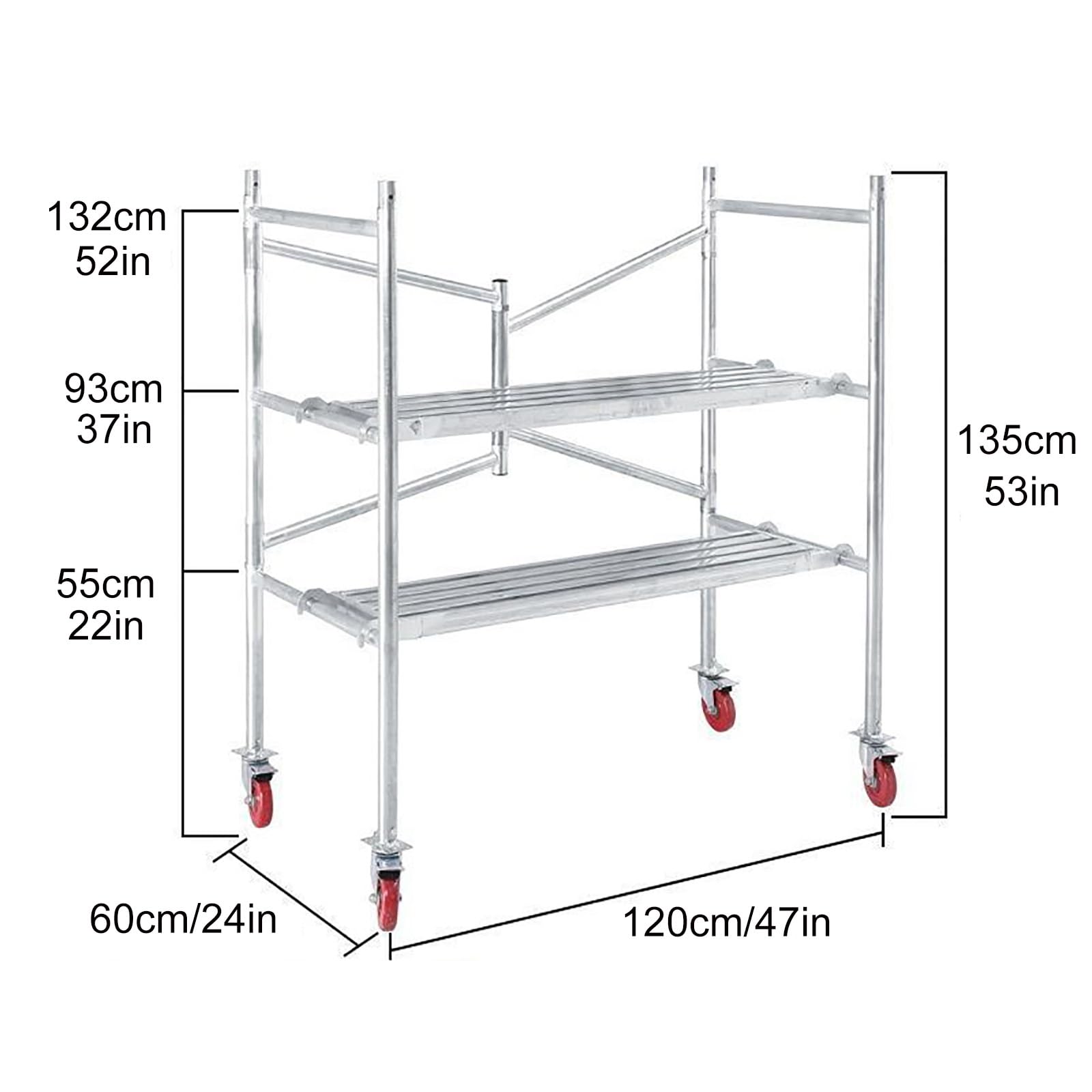 Andamio con Ruedas de Bloqueo, Torre rodante Plegable, Plataforma de andamio de Acero móvil portátil, Carga de 500 LB (tamaño: Alto: 135 cm/4,4 pies)