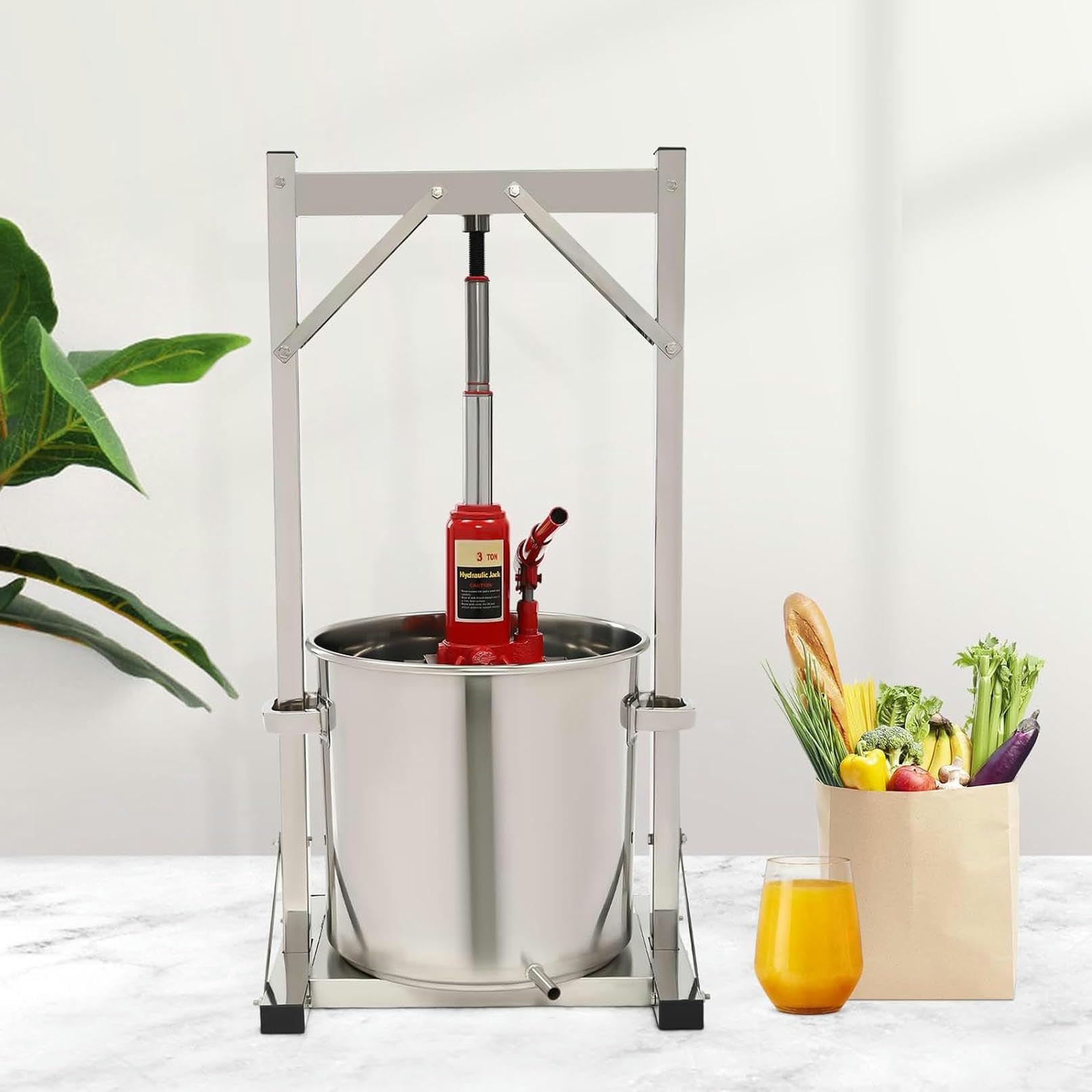Presse à cidre en acier inoxydable avec cric hydraulique pour la fabrication de jus - Idéal pour l'extraction de pommes, vin, carottes, orange, baies et légumes