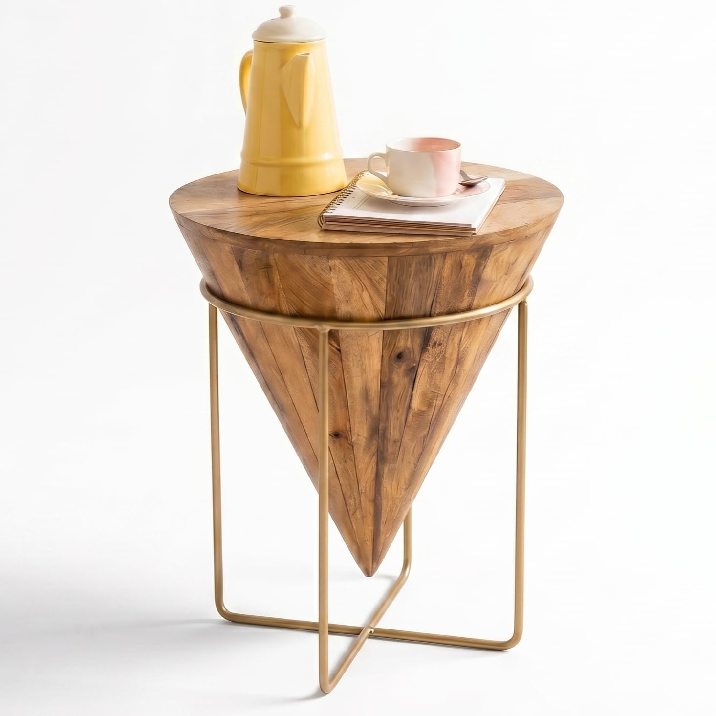 UHUD CRAFTS Wooden Conical Shape Diamond Table | Uniquely Designed Wooden Coffee Table for Your Living Room, Bedroom & Garden-image-37