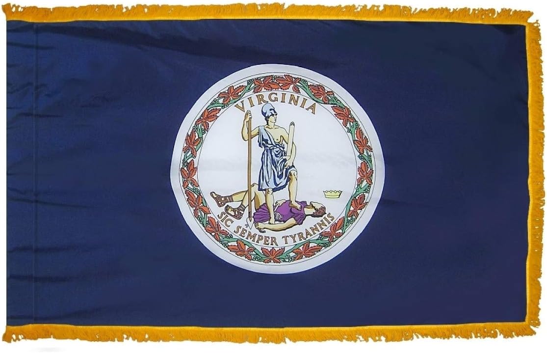 Virginia State Flag With Pole Hem & Gold Fringe 3 feet x 5 feet.