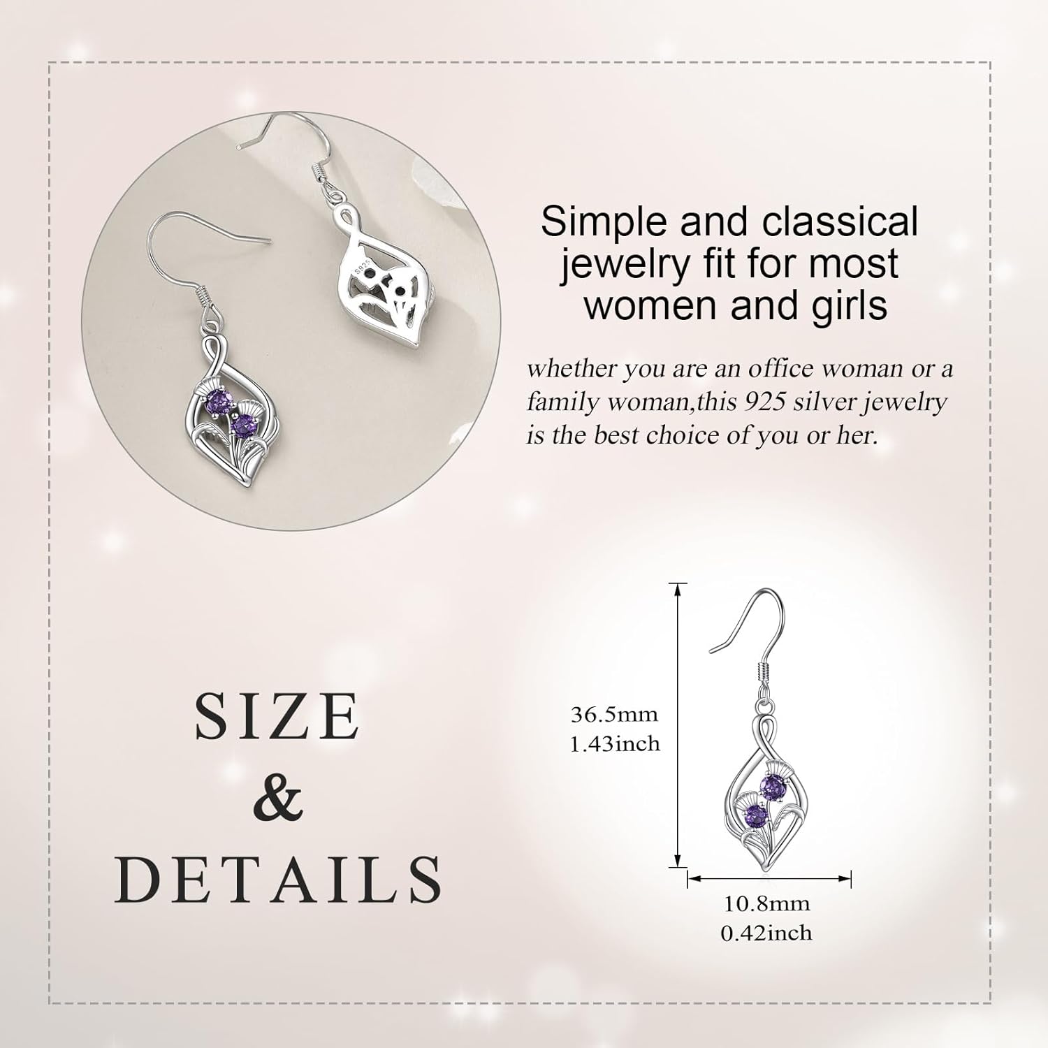 Flower Infinity Drop Earrings 925 Sterling Silver Sunflower/Daisy/Thistle Flower Dangle Earrings for Women Girls Sunflower/Daisy/Thistle Flower Jewelry Gift - Image 5