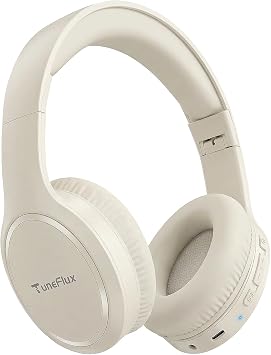 TuneFlux Bluetooth Headphones,70H Playtime Bluetooth 6.0 Wireless Headphones,3 EQ Music Modes Foldable Lightweight Over Ear Headset with Clear Call,HiFi Deep Bass for Home Office Travel Beige