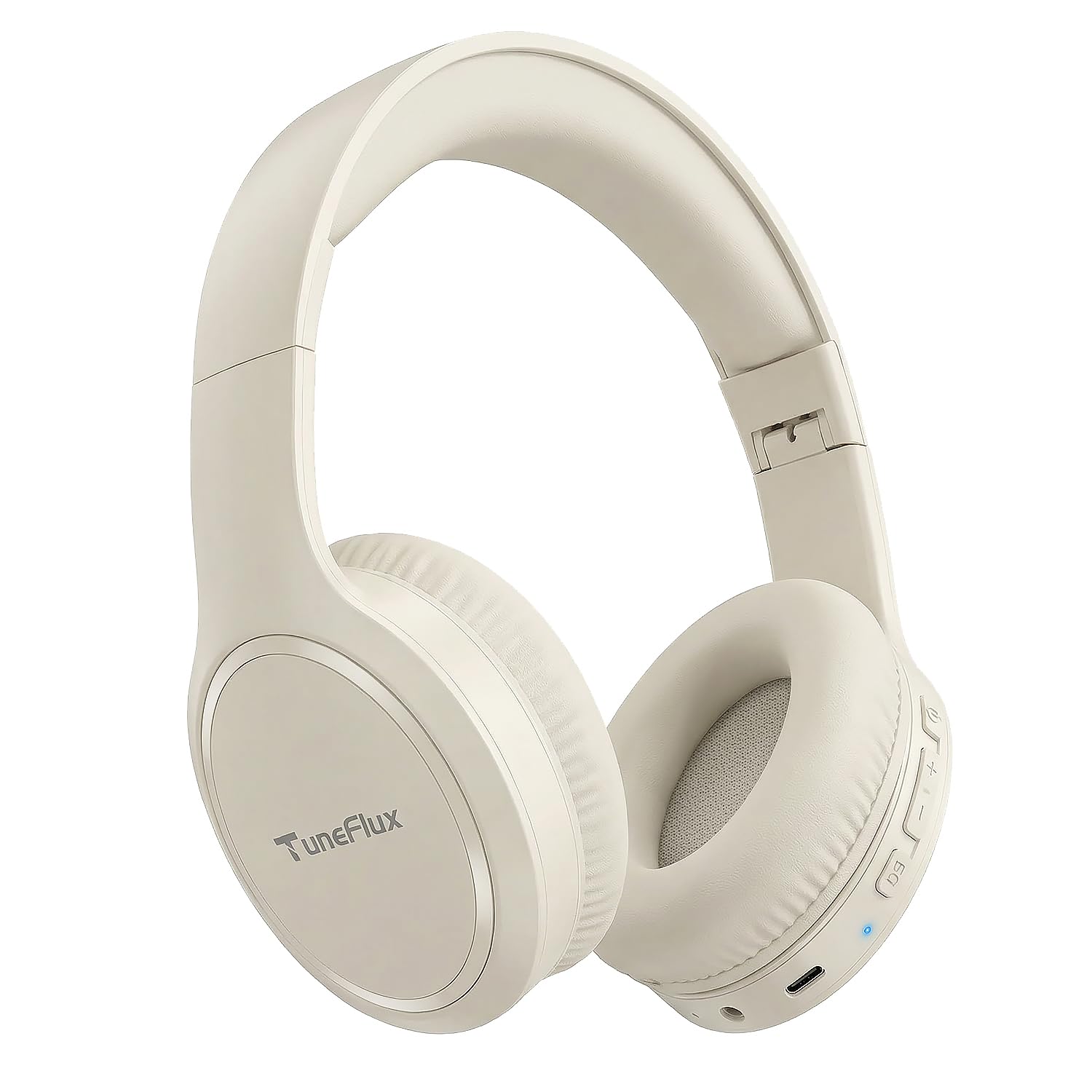 TuneFlux Bluetooth Headphones, 70H Playtime, Over-Ear, 3 EQ Modes-Beige