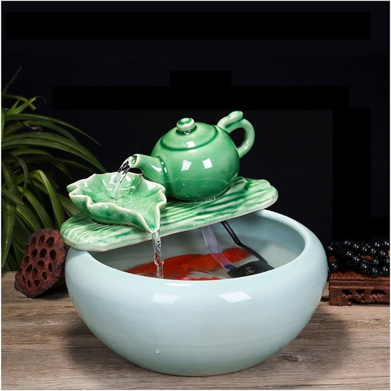 Aquarium Aquarium Fish Tankchinese Style Ceramic Flow Water Fountain Office Living Room Table Top Fish Culture Bowl Aquarium Starter Kits Fish Tank Decoration,B-31cm