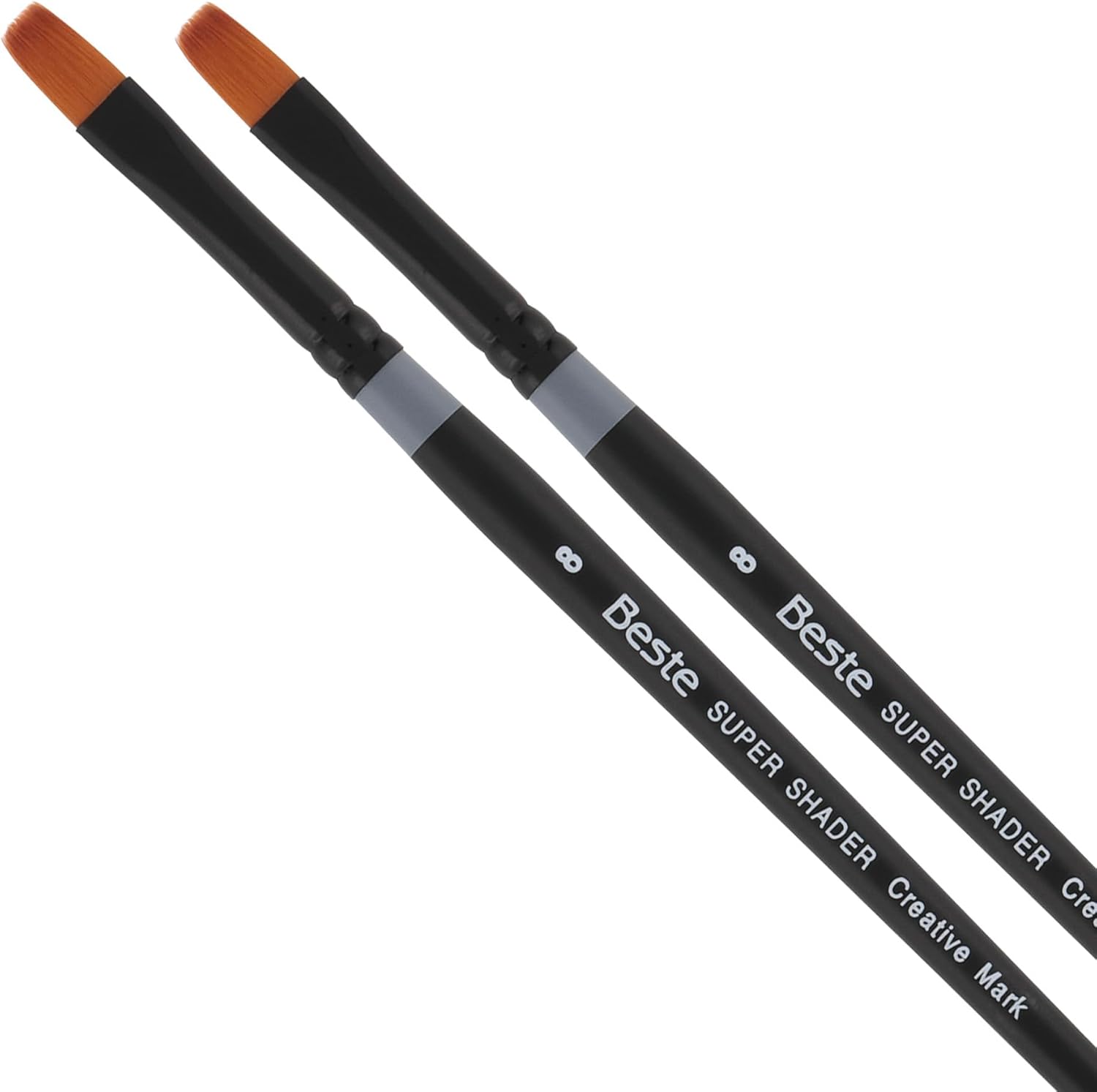 Creative Mark Beste Golden Taklon Super Shader #8-2 Pk Artist Brushes, Professional Watercolor Brushes, for Acrylic Painting, Short Handle, Sharp Edges, Hand-Tied & Shaped