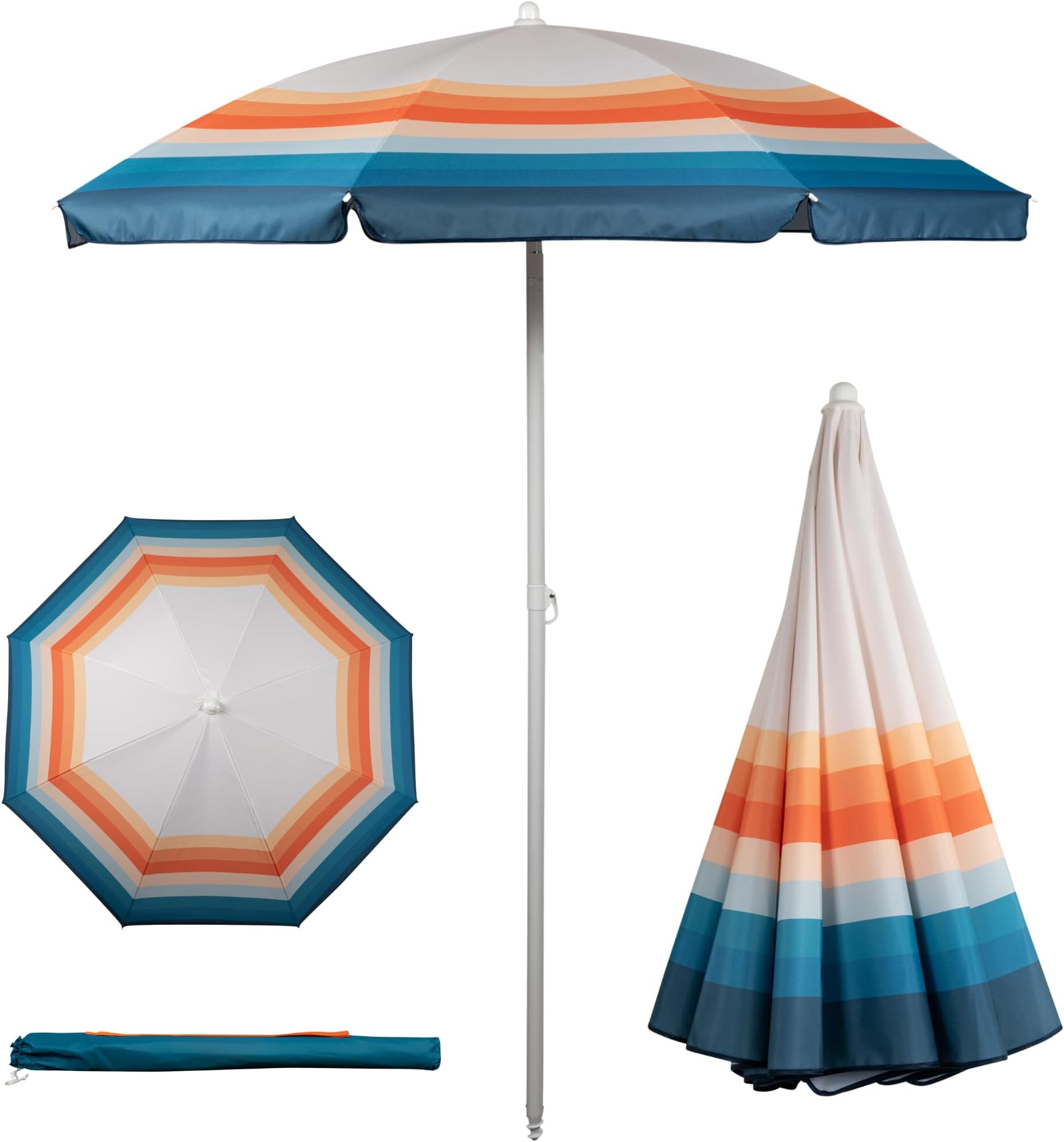 Outdoor Canopy Sunshade Beach Umbrella 5.5' - Small Patio Umbrella - Beach Chair Umbrella, (Phoenix Stripe)