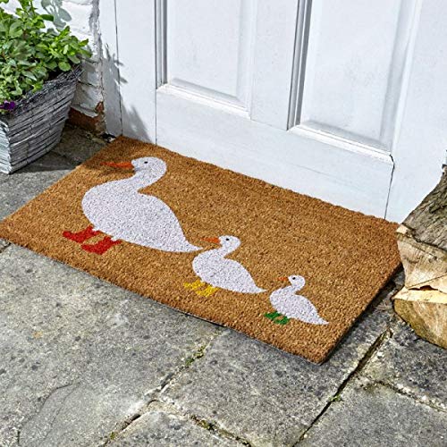 Marco Paul Decorative Decoir Non Slip Doormat Entry Hallway Natural Coir Indoor Outdoor Welcome Door Mat Easy Clean Novelty Natural Mat PVC Backing Indoor Outdoor(Ducks In Boots 75x45cm)