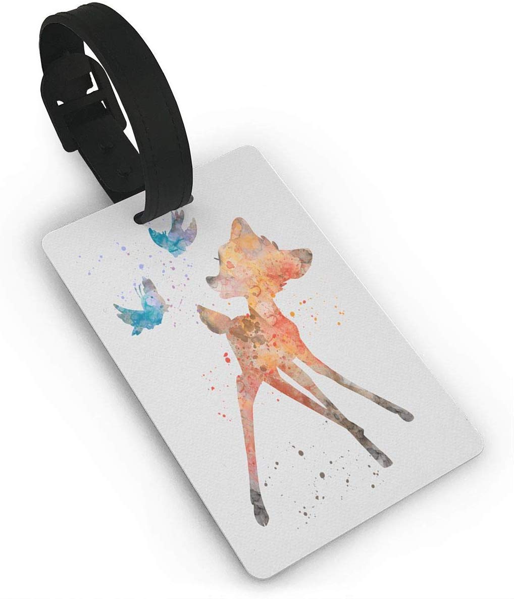 Bambi Watercolor Luggage Tags Travel Baggage ID Suitcase Labels Accessories (2.2 X 3.7 Inch) 2 Piec