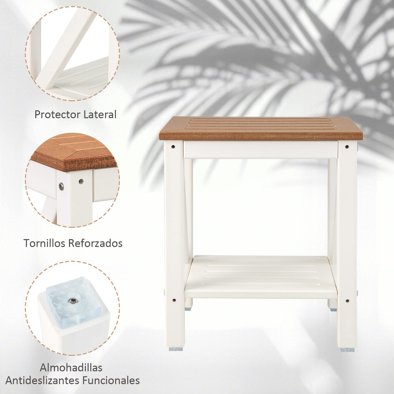 COSTWAY Taburete de Ducha de Esquina, Banco Impermeable de Baño con Estante de Almacenamiento de Madera, Asiento Bañera Adulto para Ducha para Uso en Interiores y Exteriores (Diseño 3)