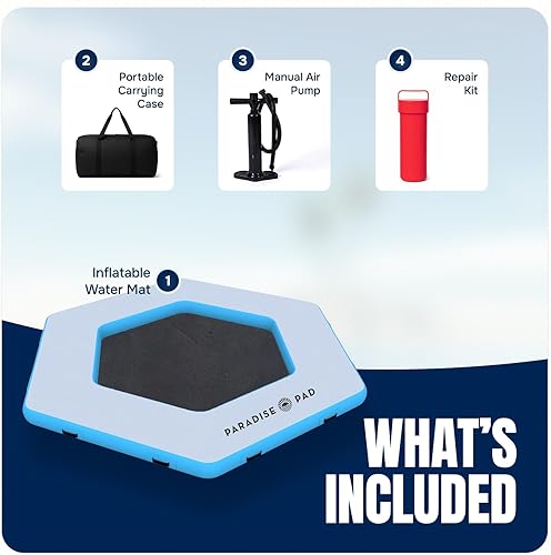 Miniatura 6 de Alfombrilla inflable para agua – Alfombrilla flotante hexagonal de 11 pies para lago con malla | Hamaca de agua flotante