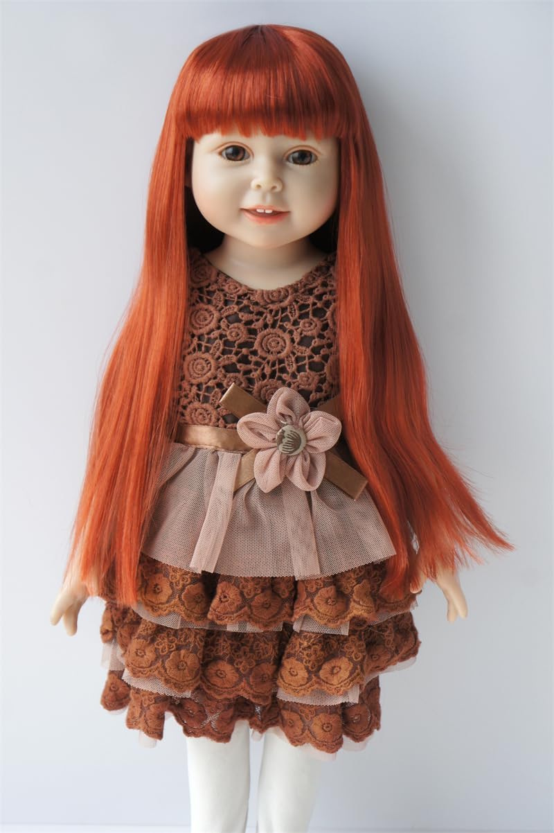 Jusuns Doll Wigs Only JD056 11-12" Long Straight Hair with Full Bang Synthetic Mohair Doll Hair (Black SM1)