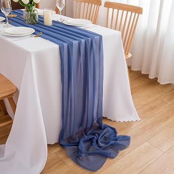 Chuqing Chiffon Table Runner Wedding Fabric Tulle Boho Table Runner Table Decoration 70 cm x 3 m Blue