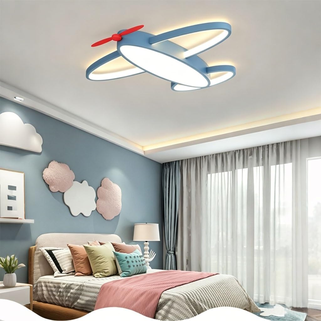 LED Einbau-Deckenleuchte Für Kinderzimmer 3-farbig Dimmbar Kreative Blaue Cartoon-Flugzeug Deckenlampe Mit Stufenloser Dimmung Für Kinderzimmer Babyzimmer Und Spielzimmer