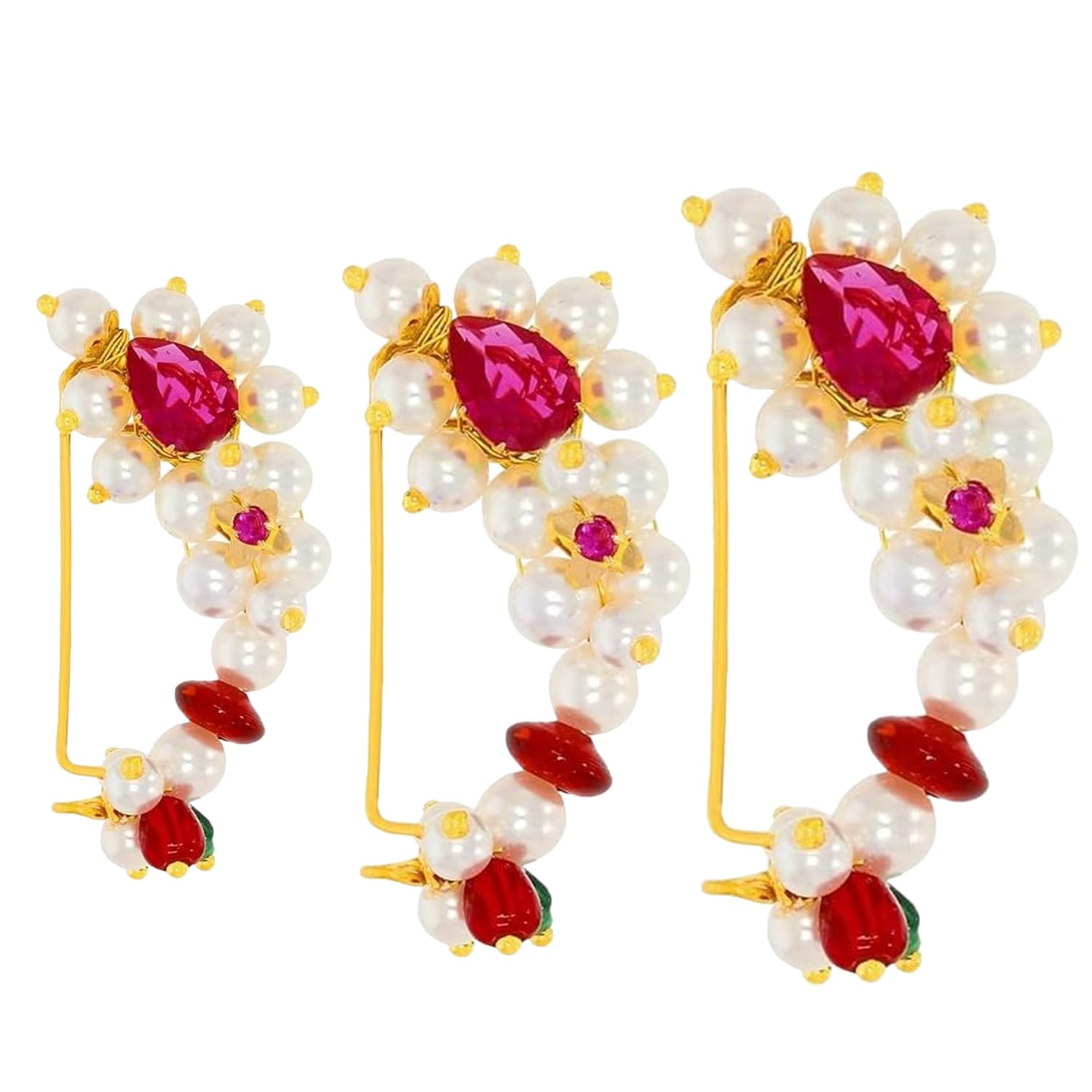 vama FASHIONS Traditional Maharashtrian Marathi Nath Nose Pin White Pearls Design Clip on Without Piercing Nose Pins For Women-picture-48