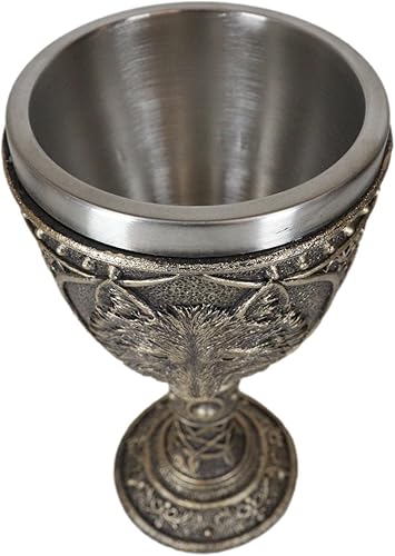 Miniatura 8 de Ebros Gift Tótem Spirit Wolf Grey Timberwolf Head - Copa de vino de cristal de cáliz para fiesta con acabado de bronce sintético