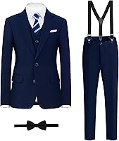 BOYSSUIT Boys Formal Suit Set with Suspenders, Adjustable Waist - Complete Tuxedo Alternative Sizes 2-20