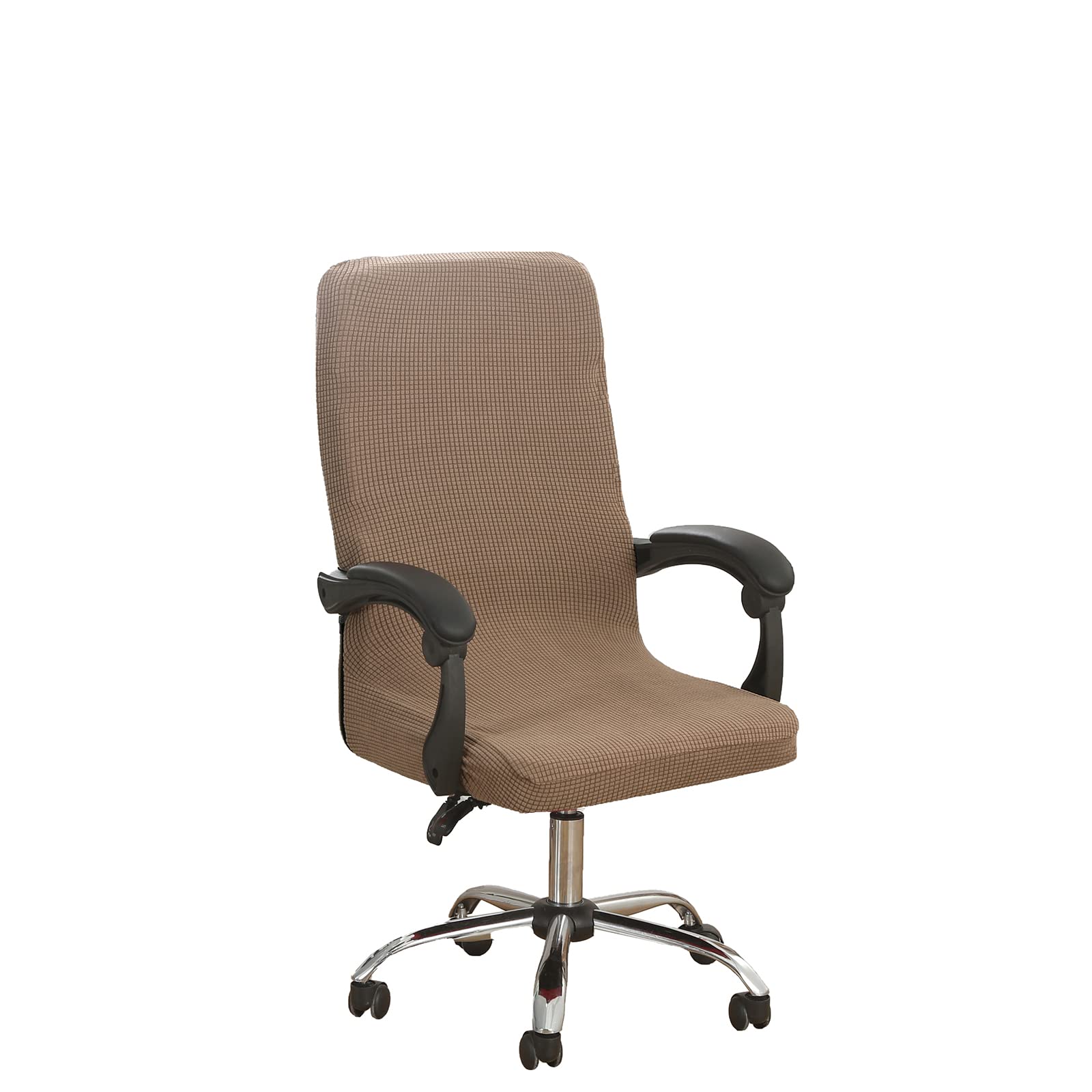 HACLEN Jacquard Office Chair Cover Stretch Boss Chair Covers High Back Desk Chair Cover Polyester Washable Slipcovers for Universal Rotating Chair Protectors -Camel-Medium