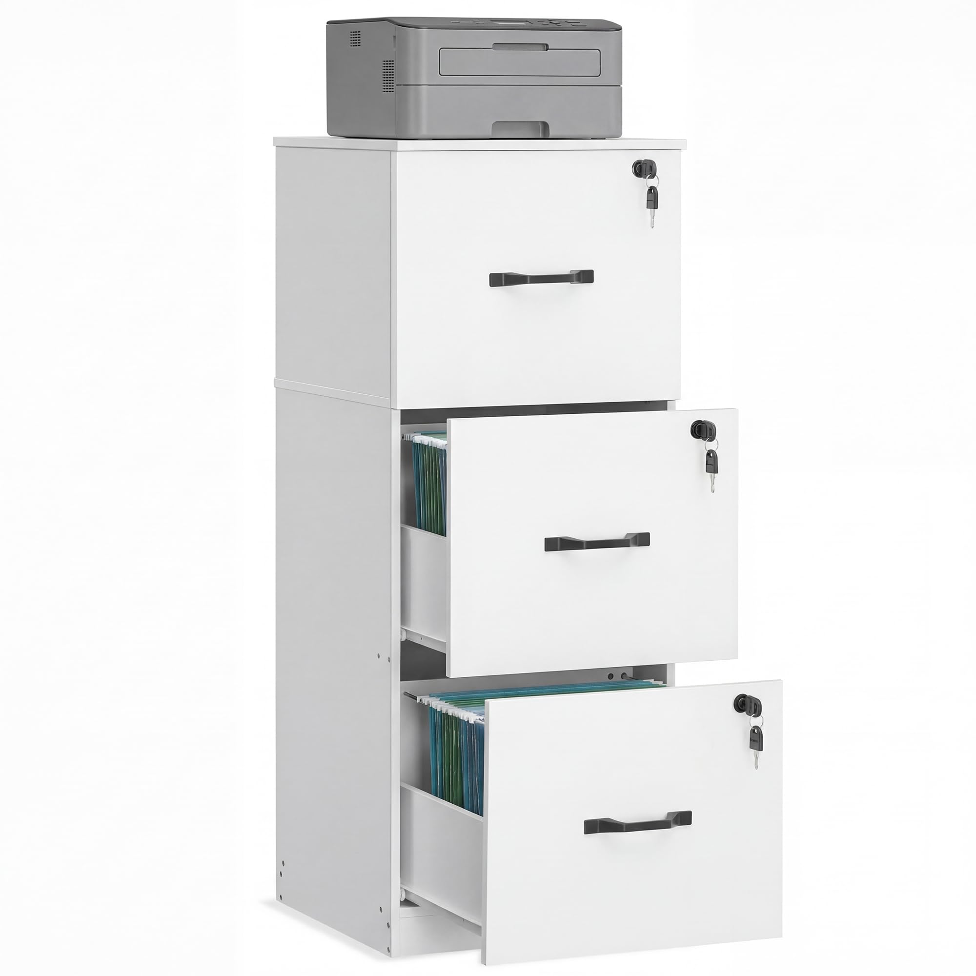 VASAGLE 3 Drawer File Cabinet with Locks, for A4, Letter Sized Documents