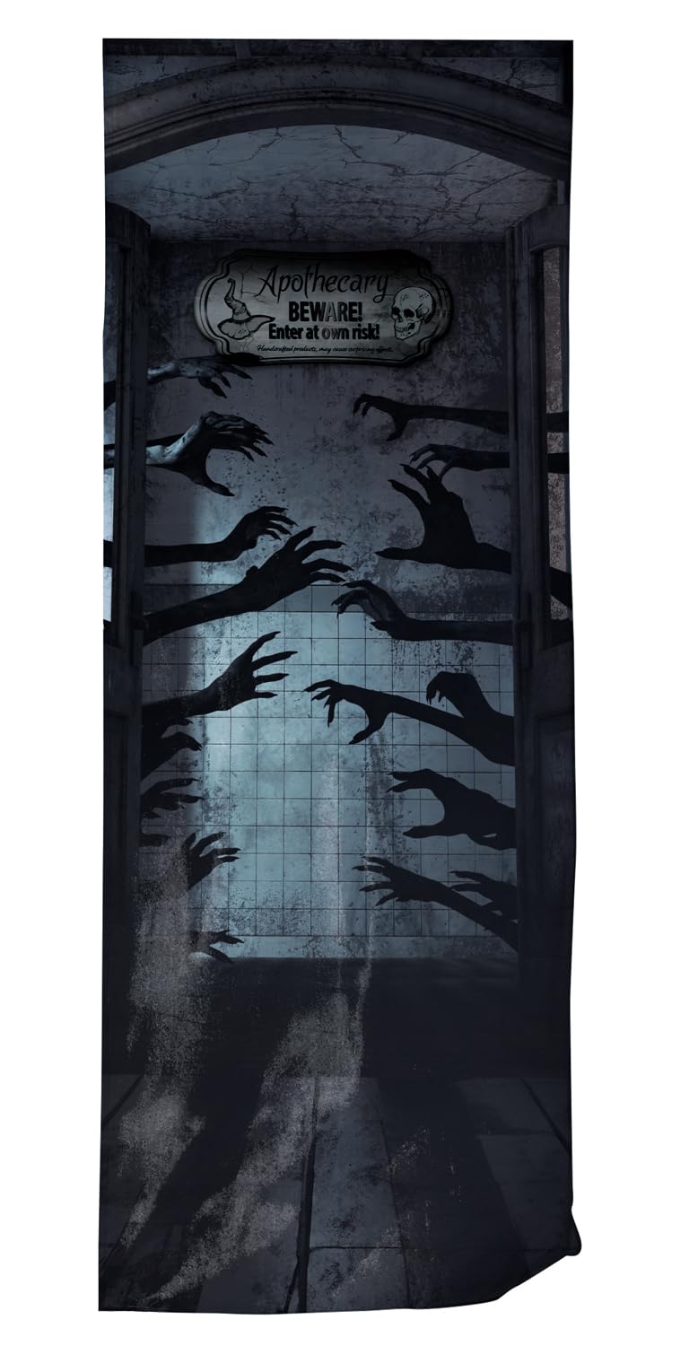 Folat 23896 Halloween Decoration Door Curtain 'Scene Setter'-Creepy Curiosities-2.15m, Black