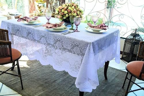 Toalha de Mesa - Retangular 6 Lugares - 160X220 - Renda Portuguesa Fina Branca