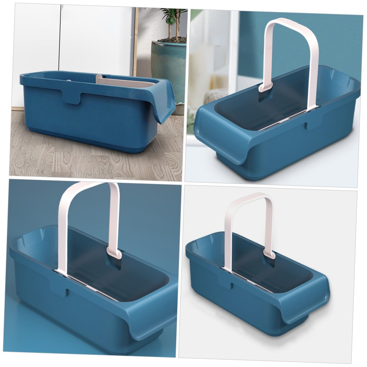 Cubo Gran Rectangular Limpieza de Plástico, Azul Capacidad, y Asa Portátil para Fregona, Adecuado para Suelos Tipo Hogar