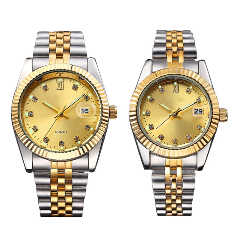 HemoblloCouple Watches - Stainless Steel His and Her Watches Luminous 30M Waterproof Pair Quartz Watch Men Women Calendar Watch Matching Wrist Watches for Couple