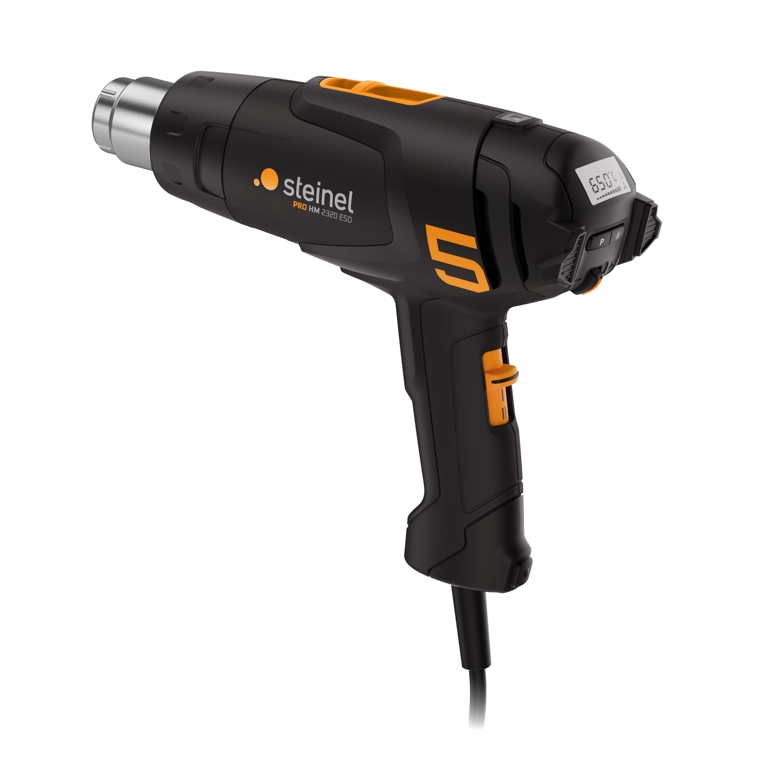 Steinel Pistola de aire caliente HM 2320 ESD, soplador de aire caliente de 2300 W, pantalla LCD, temperatura de 80 °C a 650 °C, modo ECO, cable de 3 m