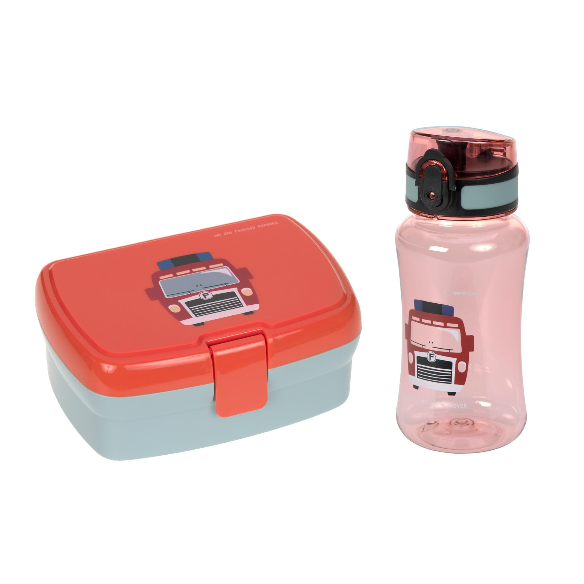 Lässig Set boîte à pain & gourde - Set déjeuner avec boîte à lunch et gourde (460 ml)/Tiny Drivers Fire Engine
