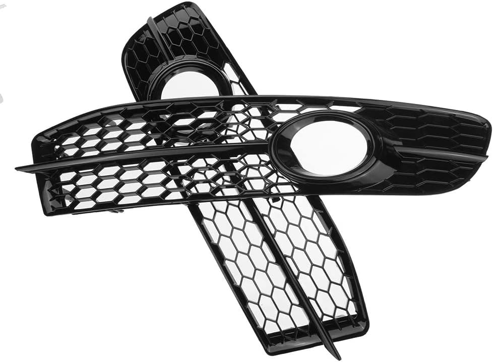 Front Fog Light Lamp Grill Grille Cover Honeycomb Mesh Glossy Black Left and Right Side Compatible with Audi A6 C6 S-Line Facelifted Models 2008-2011, Chrome