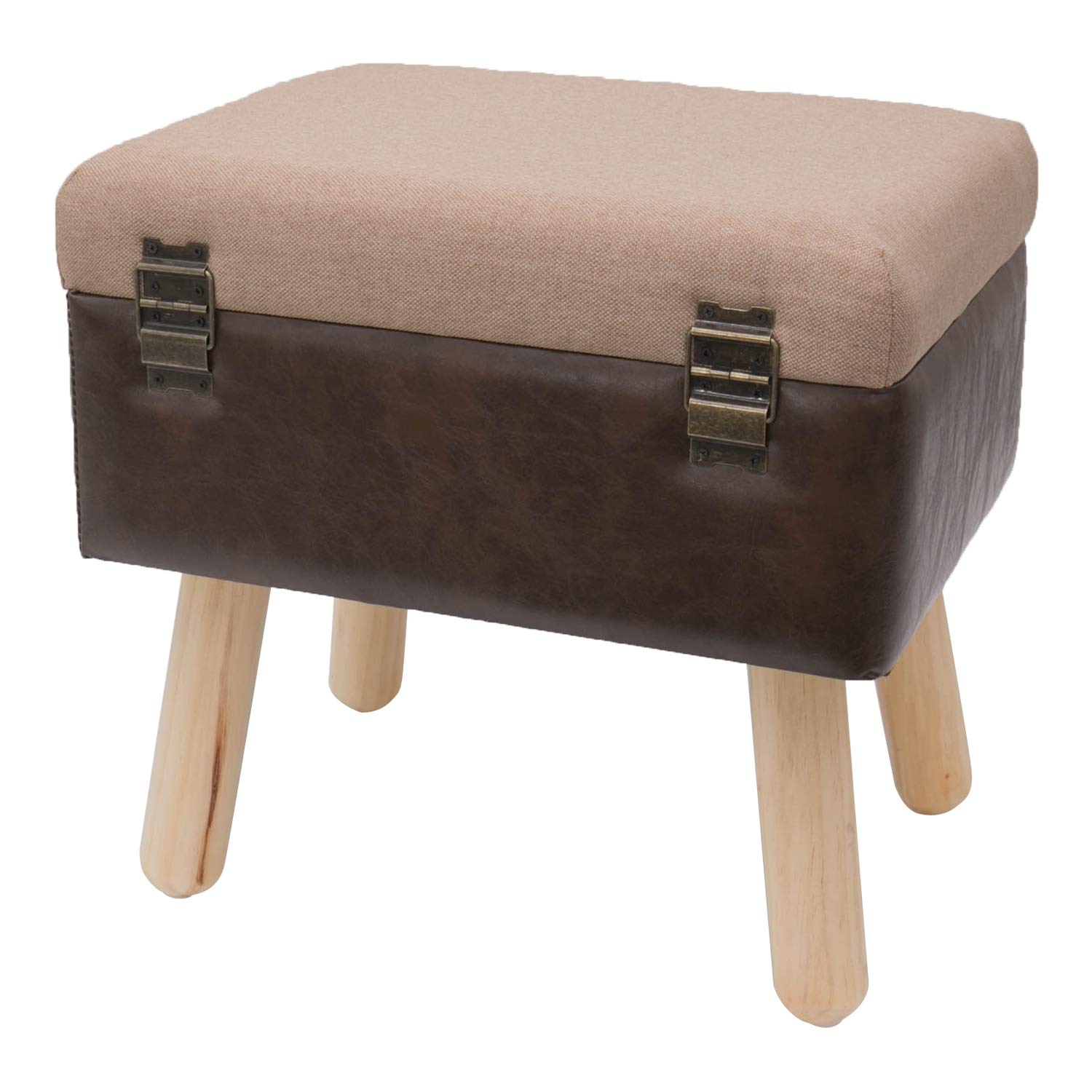 HMF Tabouret vintage avec espace de rangement en bois - 40 x 32 x 39 cm - Marron - Classique