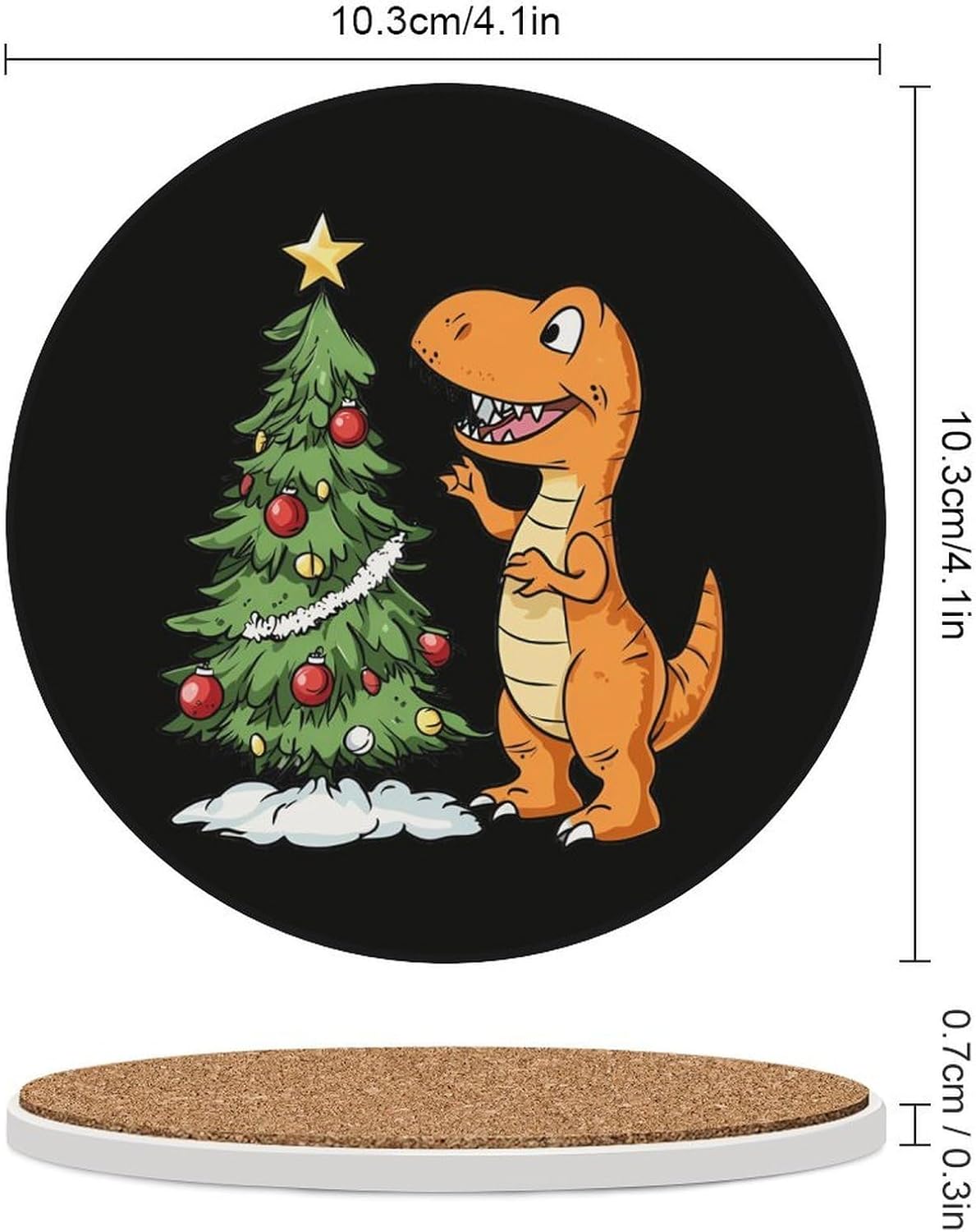 Dragon Christmas Tree Round Ceramic Coasters for Drinks Absorbent Cup Holder Tabletop Protector with Cork Base