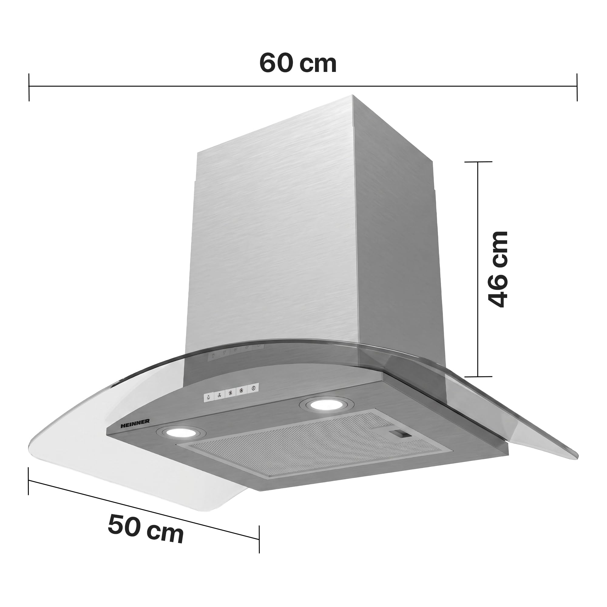 Dunstabzugshaube 80 cm HDCH-MD800GIX 800 m³/h Saugkraft Touch Edelstahl Glas LED-Beleuchtung