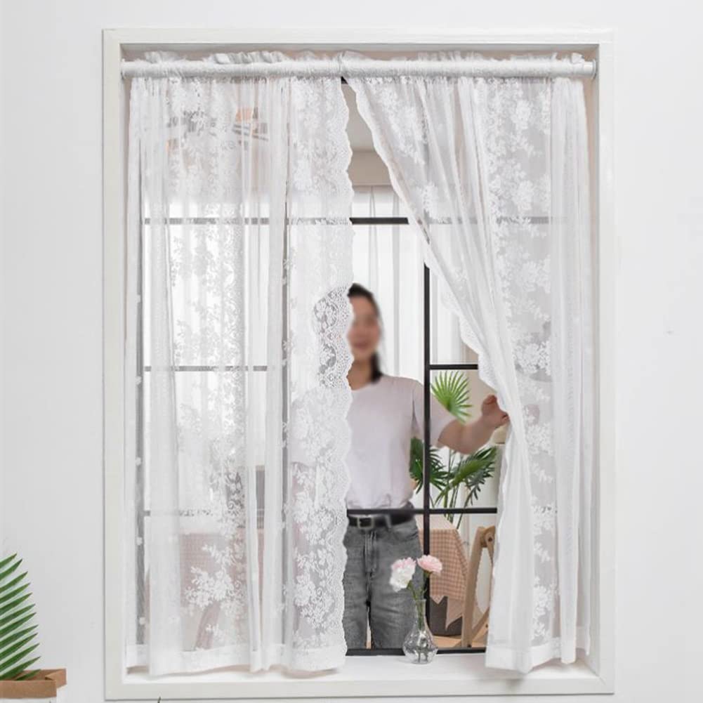ホワイト レース付きカフェカーテン カフェカーテン レースフローラ ホワイト 100×68cm の