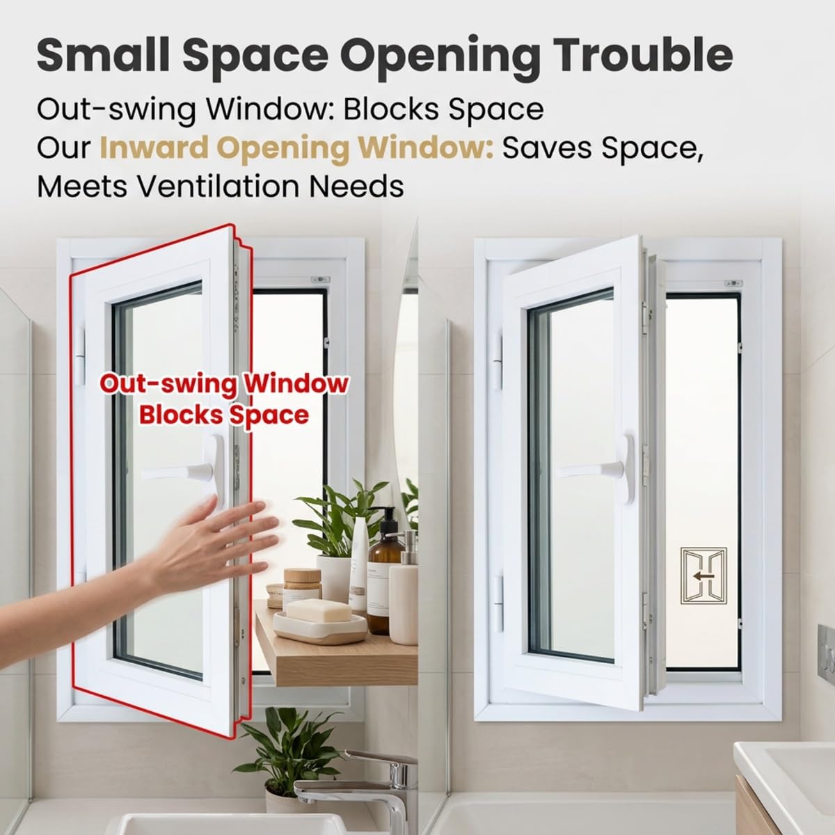 Ventana abatible interior de aluminio para sótano, doble cristal con malla extraíble, eficaz para cobertizo y gallinero | White(HxW),29x25"