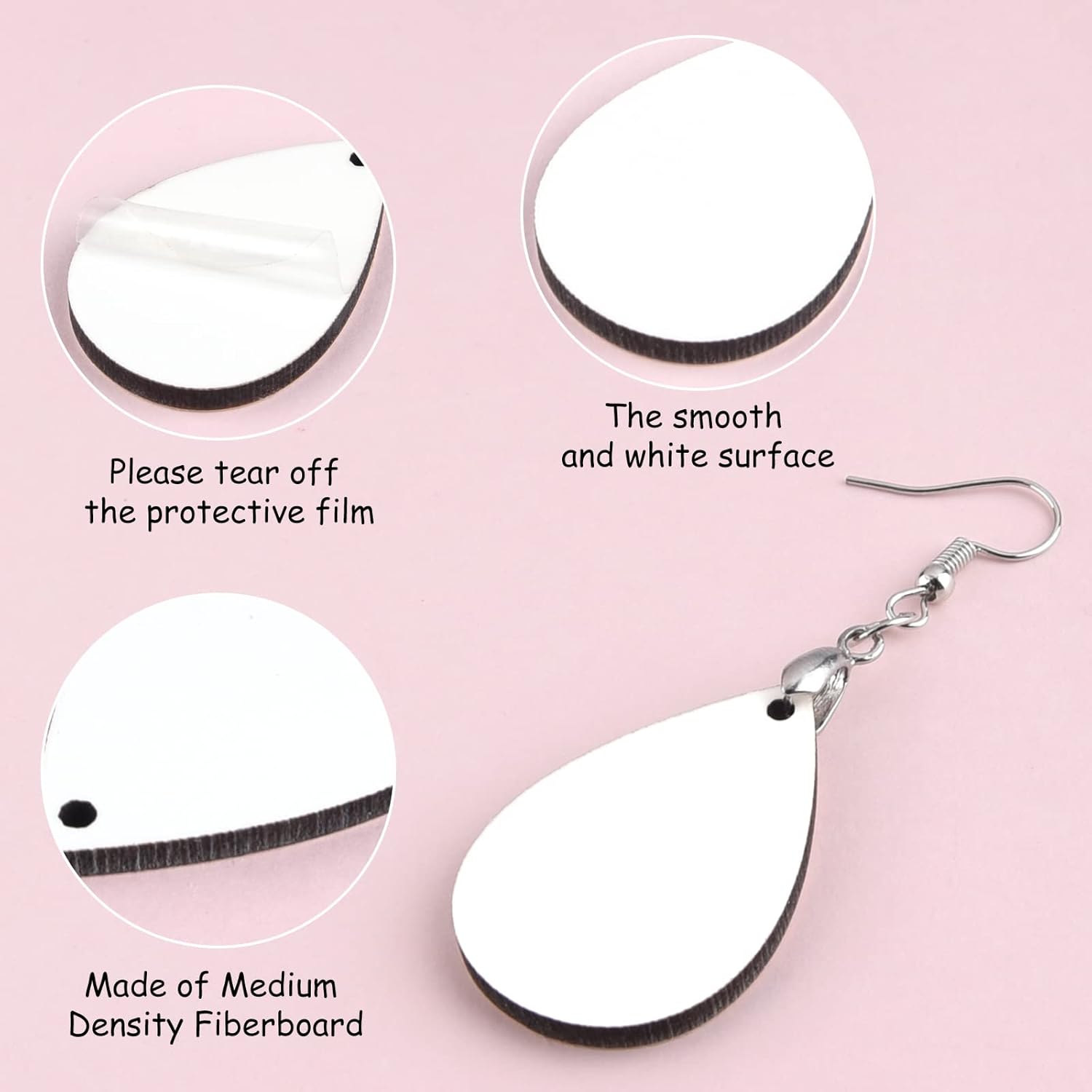 FEPITO 30pcs Sublimation Blank Earrings Kit with Hooks, Rings, Buckles, Cards & Bags for DIY Jewelry Making - Image 5